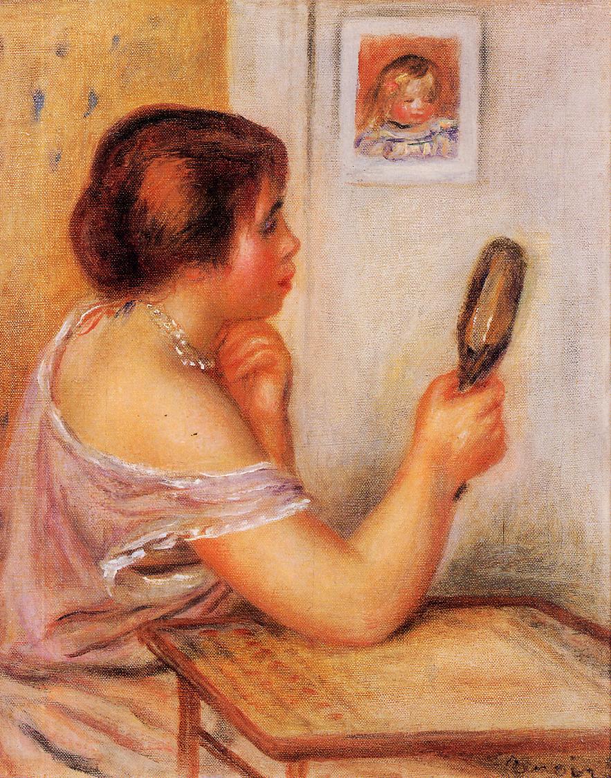 Gabrielle holding a mirror with a portrait of Coco 1905